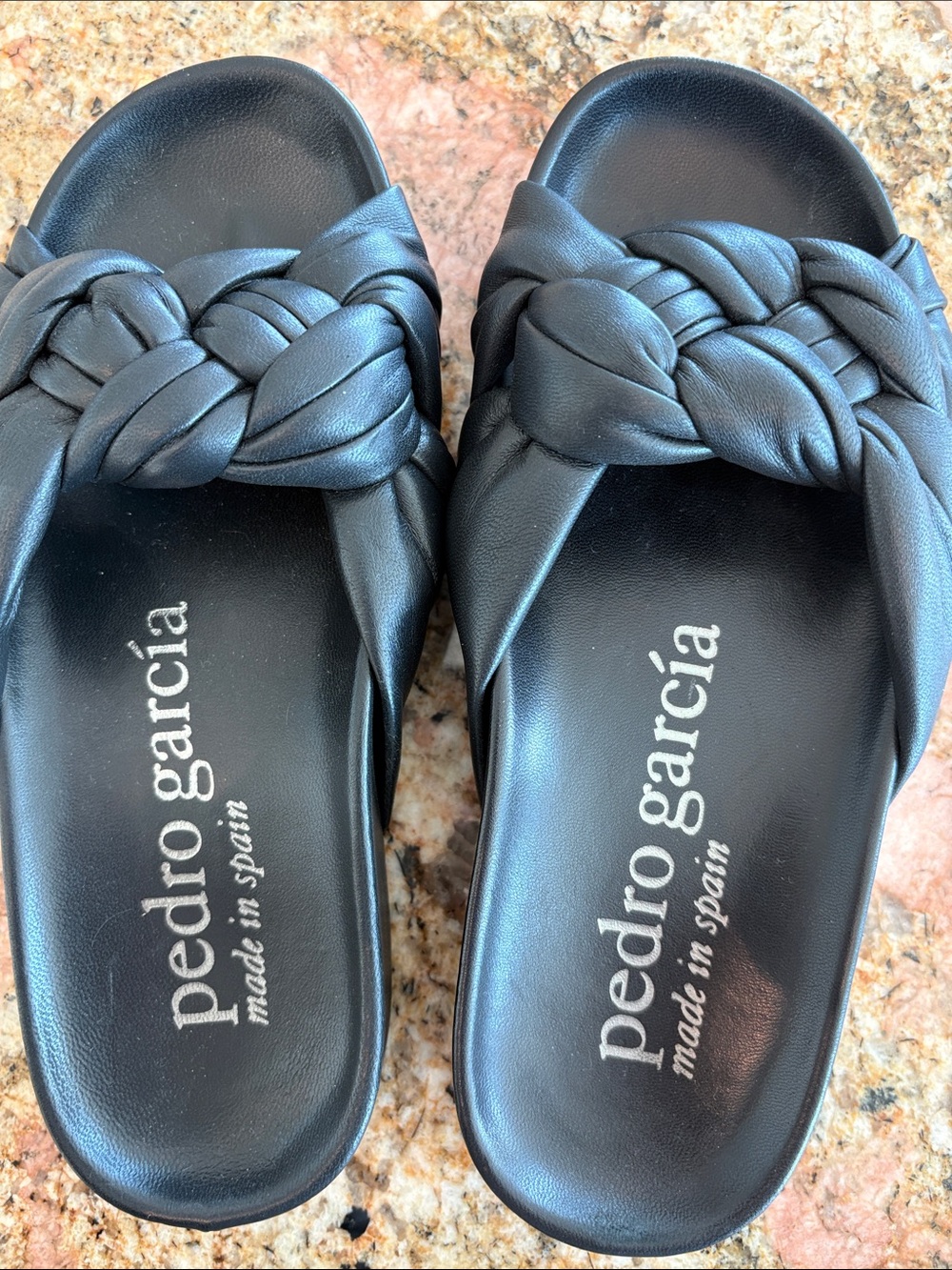 Pedro Garcia Black Braided Leather Slide Mules